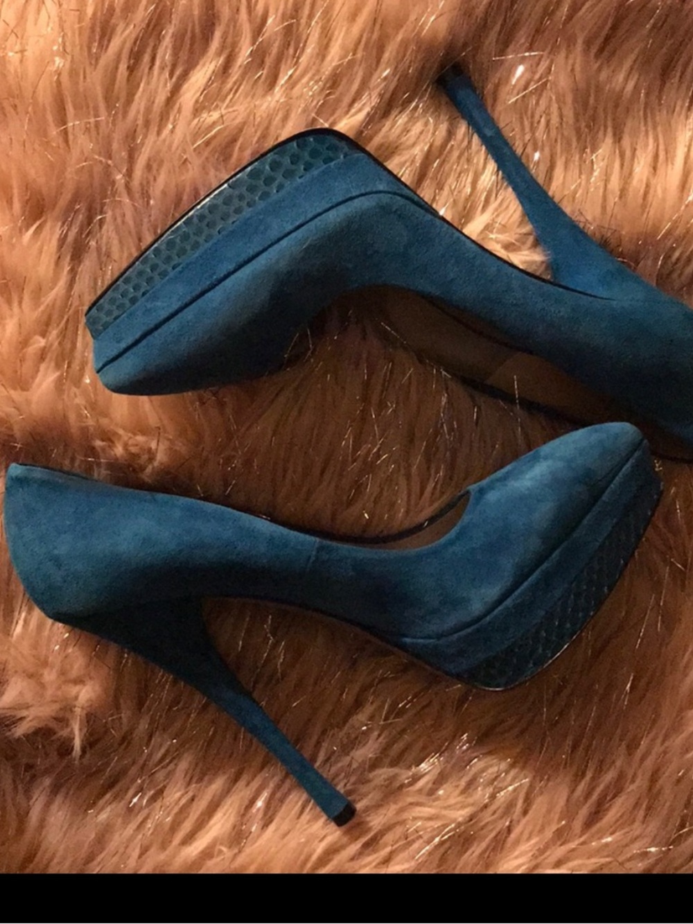 Versace Teal Blue Suede Platform Stiletto Pumps
